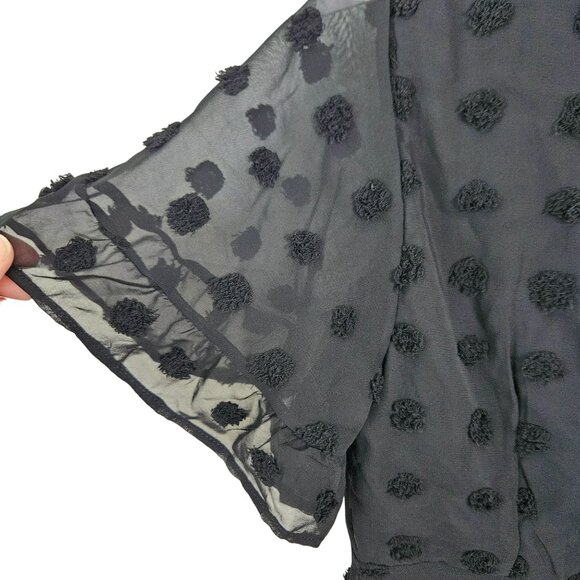 Womens Size S Swiss Dot Textured Black V-Neck Mini Dress W/ Ruffle Hem Casual - Picture 10 of 12